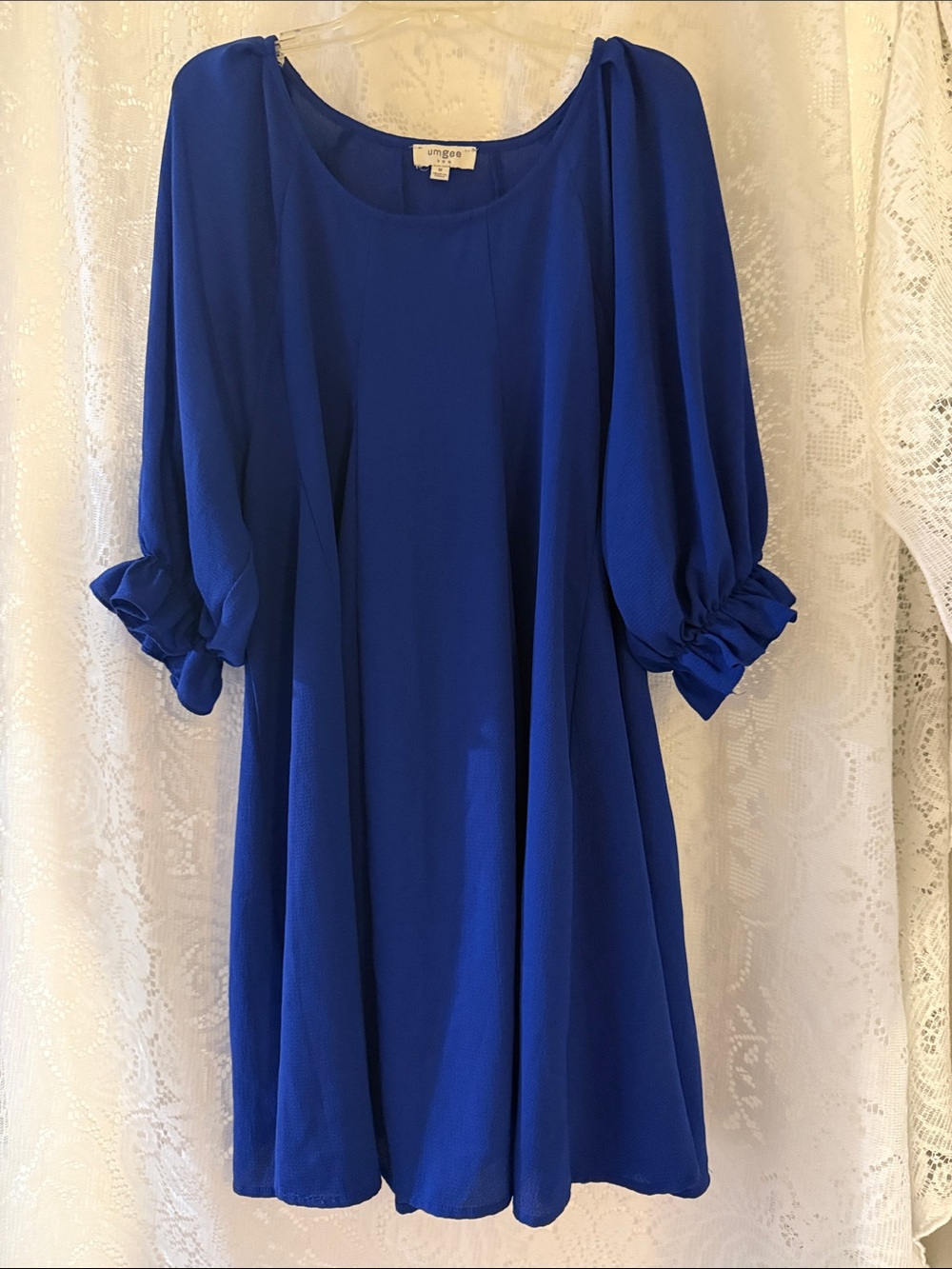 Umgee Cobalt Blue Puff Sleeve Mini Swing Dress